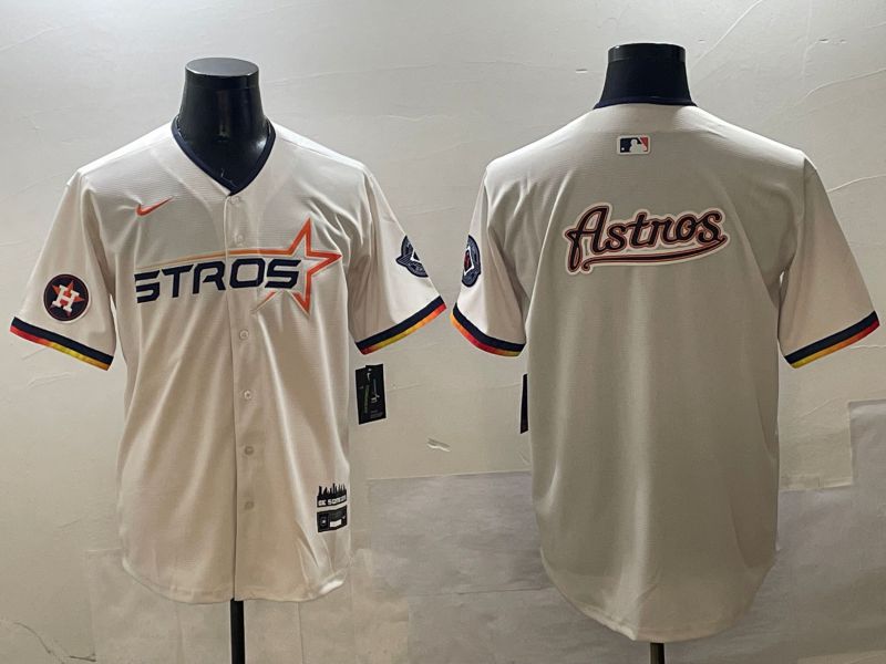 Men Houston Astros Blank Cream Three generations Joint Name 2025 Nike MLB Jersey style 14->houston astros->MLB Jersey